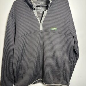 LL Bean Sweater Airtight Pullover Large Tall Grey  Pockets Ribbed Embroidered